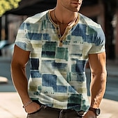 economico Geometrico-Per uomo Geometrico Astratto Maglietta Maglia Henley Manica Corta Designer Moderno Henley Streetwear Casuale Quotidiano Estate Primavera Blu Henley Maglietta Henley