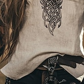 tanie Koszula Vintage-Męskie Koszula lniana Koszula Popover Letnia koszula Koszula w stylu vintage Koszulka z krótkim rękawkiem Koszula etniczna Niejednolita całość Urlop Ulica Khaki Krótki rękaw W serek Lato Odzież