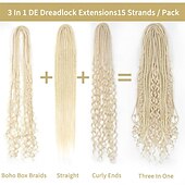 abordables Crocheter les cheveux-Extensions de dreadlocks synthétiques 3 en 1 de 24 pouces, extensions de dreadlocks mixtes de style hippie, 15 brins tressés à la main, extensions de dreadlocks souples à double extrémité, bouclées,