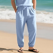 economico Vacanza-Per uomo Joggers Pantaloni di Lino Pantaloni Pantaloni Estivi Pantaloni da Spiaggia Tasca Coulisse Elastico in vita Semplice Comodità Traspirante Vacanza Quotidiano Ferie Hawaiano Boho Nero Bianco