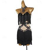 abordables Tenues de danse latine-Danse Latine Robe Strass Gland Épissage Femmes Performance Entraînement Sans manches Chinlon Maille Spandex