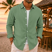 preiswerte Urlaub-Herren Leinenhemd Sommerhemd Strandbekleidung Freizeithemd Knopfhemd Einfach Urlaub Lässig Schwarz Weiß Rosa Marineblau Langarm Revers N / A Bekleidung Rein