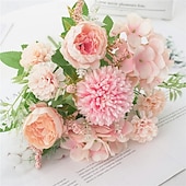 baratos Plantas e Flores Artificiais-1 maço de flores artificiais de seda, buquê pequeno com várias cabeças bifurcadas, arranjo de flores secas artificiais para decoração de vaso de mesa em casa