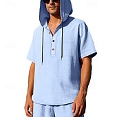 voordelige basis t-shirts-Voor heren T-shirt Henley-shirt T-shirts Shirt met korte mouwen Korte mouw Capuchon Zomer Lente Effen Modieus Ontwerper Basic Knop Vakantie Straat Uitgaan Zwart Wit Geel Top T-shirt voor mannen