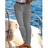 baratos Feriado-Homens Calças de linho Calças Calça verão Calças Cropped Calças de praia Bolsos Botões Tecido Conforto Respirável Comprimento total Casual Diário Feriado Férias Moda Preto Branco