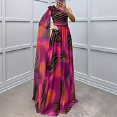 abordables Robes fleuries élégantes-Femmes Robe Longue Maxi Robe Robe de Bal Robe de Soirée Élégant Mode Soirée Occasion Spéciale Coupe régulière Fleur Manche Courte Une Épaule Rose Claire Rouge Bleu Été