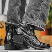 abordables Bottes de motard-Bottines de cowboy en cuir marron style western pour homme avec motif flamme brodé – bottes tendance pour événements country, rodéos et tenues décontractées