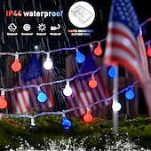 cheap Battery String Lights-1 Pc 33FT-100 LED Patriotic String Lights July 4th Independence Day Red Blue White Ball Decorative LED String Patriotic Gathering Party Atmosphere 8 Function Remote Control Waterproof Battery Box