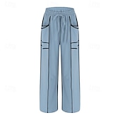 billige brede ben og høy midje-Dame Joggebukser Bukser Rett Fritid Treningsklær Lang Middels midje Lapper Lomme Elastisk snordesign Høyt snitt Pusteevne Myk Mikroelastisk Feriereise Gate Dagligdagstøy Svart Militærgrønn Navybl