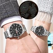 abordables Relojes de Cuarzo-Este es un elegante reloj para parejas con dos diales digitales redondos y correas de acero inoxidable con una pantalla de fecha luminosa resistente al agua ipx7 de lunes a domingo. Es un regalo ideal