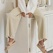 cheap Wide Leg &amp; High Waisted-Women&#039;s Slacks Pants Trousers Streetwear Casual Full Length Natural Plain Pocket Buckle Outdoor Comfortable Outdoor Vacation Daily Wear Apricot Black Orange Green Fall Regular Fit