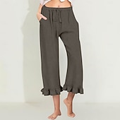 billiga Raka byxor-Dam EU / US-storlek caprishorts Mode Ledigt Kapris Naturlig Solid färg Plisserad Ficka Trendig Mateial som andas Bekväm Sport Microelastisk Ledigt Dagliga kläder Vin Svart Vit Grön Vår, Höst, Vinter