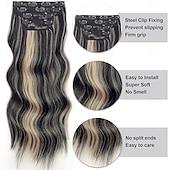 abordables Clip dans les extensions-Extensions de cheveux à clipser 20 pouces, extensions de cheveux longs blonds mélangés noirs, 4 pièces, postiches synthétiques souples pour femmes