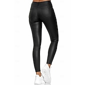 tanie Gładkie legginsy-Damskie Skórzane spodnie Getry Moda Moda miejska Codzienny Pełna długość Wysoka talia Równina Wygodne Miękka Wygodny Średnio elastyczny Na zewnątrz Ulica Wino Czarny Niebieski Lato Wiosna Opinający