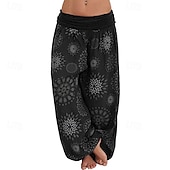 billiga breda ben och hög midja-Dam Byxor Harem byxor Palazzo byxor Mode Boho Fullängd Medium Midja Mönster Elastisk midja Bekväm Microelastisk Gata Dagliga kläder Utekväll Svart Gul Armégrön Marinblå Sommar Vår Normal