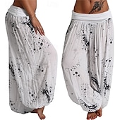 abordables pierna ancha y cintura alta-Mujer Pantalones Pantalones palazzo Moda Boho Longitud total Media cintura Estampado Cintura elástica Confortable Cómodo Microelástico Calle Ropa Cotidiana Noche Blanco Amarillo Rosa Verde Ejército