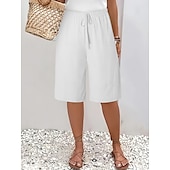 baratos Shorts-Mulheres chinês Bermudas Férias Moda Básico Comprimento do joelho Cintura Alta Tecido Bolsos Cintura elástica Confortável Macio Micro-Elástica Ao ar livre Rua Verde Militar Azul marinho Preto Branco