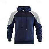 baratos camisolas de lã-Homens Moletom Moletom com capuz Moletom de lã Preto Azul Marinha Cáqui Cinzento Com Capuz Bloco de cor Bloco de cor Bolso frontal Desportos e Ar livre Casual Diário Roupa de rua Legal Designer