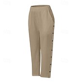 preiswerte Schlichte Hose aus Baumwollleinen-Damen Hose aus Baumwollleinen Abgeschnittene Hose Mode Lässig Knöchellang Mittlere Taille Einfach Elastischer Bund Atmungsaktiv Bequem Straße Alltagskleidung Ausgehen Schwarz Weiß Marineblau