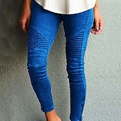 abordables Leggings lisos-Mujer pantalones Pantalones Ropa de calle Casual Longitud total Cintura Media Plano Bolsillo Cintura elástica Confortable Al Aire Libre Cómodo Exterior Festivos Ropa Cotidiana Negro Azul Piscina