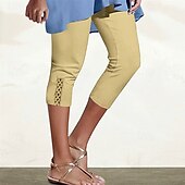 baratos Leggings lisas-Mulheres Calças Capri Leggings Moda Casual Comprimento da panturrilha Cintura Média Tecido Cintura elástica Confortável Respirabilidade Com Stretch Férias Rua Roupa Diária Amarelo Claro Vinho