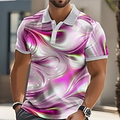 halpa Miesten geometrinen poolo-Miesten Abstrakti Geometrinen Polo Lyhythihainen Poolopaidat Kauluskäänne Business Casual liiketoiminta Urheilu- ja treenivaatteet Arki-asut Napit 3D-tulostus Kesä Keltainen Vaaleanpunainen Sininen