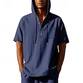 voordelige basis t-shirts-Voor heren T-shirt Henley-shirt T-shirts Shirt met korte mouwen Korte mouw Capuchon Zomer Lente Effen Modieus Ontwerper Basic Knop Vakantie Straat Uitgaan Zwart Wit Geel Top T-shirt voor mannen