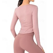 cheap Yoga Tops-Women&#039;s Sports shirts V-neckline Skin Friendly Softness Breathable Wrinkles Long Sleeve Sports Solid Color Top For Pilates Zumba Running Activewear