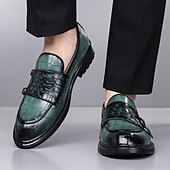 voordelige Hereninstappers &amp; loafers-Voor heren Instappers en instappers Krokodil patroon Wandelen Zakelijk Brits Bruiloft PU Leder Ademend Comfortabel Anti-slip Instapper Wijn Bruin Groen Herfst Winter