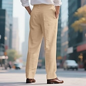 cheap Holiday-Men&#039;s Linen Pants Trousers Summer Pants Beach Pants Pocket Straight Leg Plain Comfort Breathable Vacation Daily Holiday Hawaiian Boho Black White