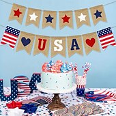 cheap Independence Day Decoration-Patriotic USA Banner Burlap 4th of July Decorations Rustic Patriotic Banner Red White Blue Stars Bunting Garland for President Day 4th of July Party Supplies 4th of July Patriotic Outdoor Indoor hanging Decor