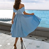 Недорогие Коктейльные платья-Коктейльные платья A-Line элегантное платье формального свадебного чая без рукавов с открытыми плечами атласное без задника с складками