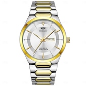 baratos Relógios Quartz-Relógio de quartzo masculino da moda com pulseira de aço, design simples e mostrador circular ipx7 à prova d&#039;água, calendário luminoso, data, relógio de quartzo