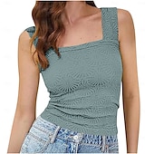 abordables Débardeur Simple-Femmes Hauts d&#039;été Couleur Unie Occasionnel Sans manches Sans manches Col carré Hauts Réguliers Quotidien Vert herbe Vert cendré Blanche Vert Véronèse Rose poussiéreuse Été