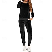 tanie dresy-Damskie Dres Spodnie dresowe Bluza z kapturem Kieszeń Solidne kolory Zestawy odzież Jesień Czarny Różowy Welur Siłownia Trening Sportowy Odporność na wiatr Długi rękaw Sport Odzież sportowa Średnio