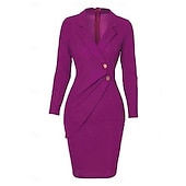 ieftine Rochie simplă-Pentru femei Rochie Mini Rochie Bodycon Rochii Semi Formale Birou Fit regulat Simplu Manșon Lung În V Negru Roșu Vin Albastru piscină Mov Vară