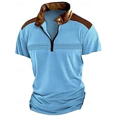 preiswerte Klassisches Poloshirt für Herren-Herren Viertel-Reißverschluss-Poloshirt Golfshirt Arbeit Lässig Revers Kurzarm Basic Modern Farbblock Patchwork Sommer Normale Passform Schwarz Weiß Himmelblau Khaki Grau