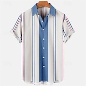 preiswerte Freizeithemden für Herren-Herren Hemd Sommerhemd Freizeithemd Strandhemd Knopfhemd Blau Gold Grün Dunkelgray Grau Kurzarm Streifen Revers Urlaub Hawaiianisch Bekleidung Polyester Mode Lässig Bequem