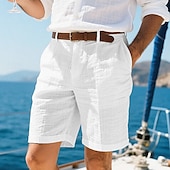 billiga Semester-Herr Shorts Linne Shorts Sommarshorts Beach Shorts Ficka Knappar Slät Komfort Andningsfunktion Kort Semester Helgdag Strand Hawaiisk Boho Svart Vit