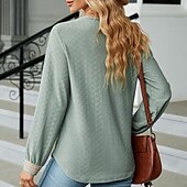preiswerte Damen Einfache Oberteile-Damen Bluse Farbblock Modern Lässig Langarm V Ausschnitt Normale Oberteile Täglich Ferien Patchwork Gras-Grün Erröten Sie Rosa Schwarz Rosa Wein Sommer