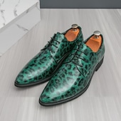 tanie Formalny-czerwone buty wizytowe z nadrukiem w panterkę dla mężczyzn – modne buty sznurowane dla panów podążających za modą, odpowiednie na imprezy i nieformalne wydarzenia