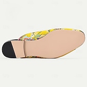 voordelige Premium leren loafers-Gele premium runderleren muiltjes voor heren met levendige bloemenborduursels en kwastjesdetails – chique schoenen voor zomerse bijeenkomsten en informele festiviteiten