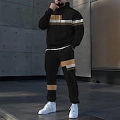 olcso Férfi 3D pulóver szett-Férfi Színes 2db 3D pulóver készletek Tracksuit Kapucnis pulóver Hosszú ujj Hosszú nadrág Kapucni Alkalmi Napi Sportruházat 3D nyomtatás Tavasz Ősz Tél Fekete