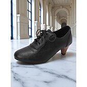 abordables années 1930-Femmes Chaussures à Talons Rétro Brogue Travail Quotidien À lacets Talon Cône Bout Rond Élégant ancien Marche PU À lacets Noir Blanche Jaune