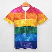cheap Men's Printed Polo-Pride Month Men's Rainbow Golf Shirt Short Sleeves Polo Shirts Polo Collar Casual Festival Zipper 3D Print Summer Rainbow