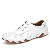 economico sandali da esterno-Scarpe da passeggio traspiranti da uomo bianche con ritagli – mocassini estivi casual con suola morbida per la guida, le vacanze al mare, l&#039;esplorazione della città e il comfort per tutto il giorno nelle giornate calde