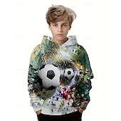 billiga Pojkens 3D Sporter &amp; Spel-Pojkar 3D Fotboll Huvtröja Långärmad Vår Höst Mode Streetwear Barn 4-12 år Huva Utomhus Ledigt Dagligen Normal