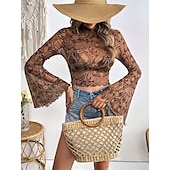 levne Boho topy-Dámské Boho košile Halenka Kašmírový vzor Denní stylové Dlouhý rukáv Zvonové Tričkový Crop Tops Denní Dovolená Tisk Hnědá Léto Jaro