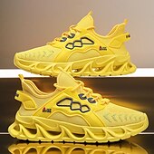 billige Sneakers til herrer-gule herresneakers med flammedesign, lett, pustende overdel, komfortabel passform for løping, trening og hverdagsbruk