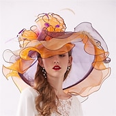 billige Partyhatter-Hatter organza Solhatt Formell Bryllup Aftenselskap Te Fest Hesteløp Elegant Årgang Med Blomster Hodeplagg Hodeplagg